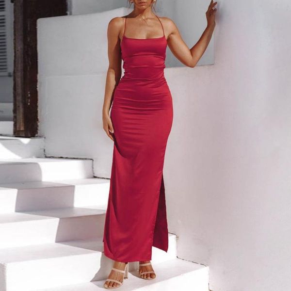 

western style summer dress fashion temperament simple designer solid color backless split fork one word collar 2021 casual dresses, Black;gray