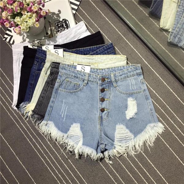 

gowyimmes 2021 summer europ style jeans shorts women high waist cotton big size girl hole denim streetwear 283 women's, White;black