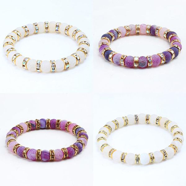 

beaded, strands classic natural stone beads bangle gold micro-nlay rhinestone bracelets jewelry women white purple weathered bracelet gifts, Black