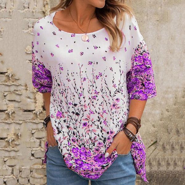 

women's blouses & shirts womens blousesÂ casual summer girl floral print shirt o-neck short sleeve workout casual loose elegant, White