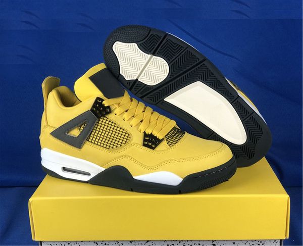 

shoes authentic li 4 ghtning man basketball 4s yellow white-dark blue grey black sneakers ct8527-700 original