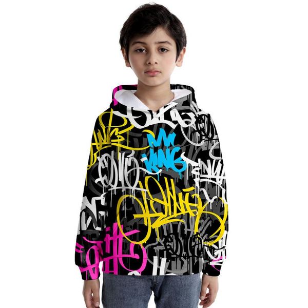

men's hoodies & sweatshirts 2021 style casual colorful graffiti 3d digital printing children's hooded, Black