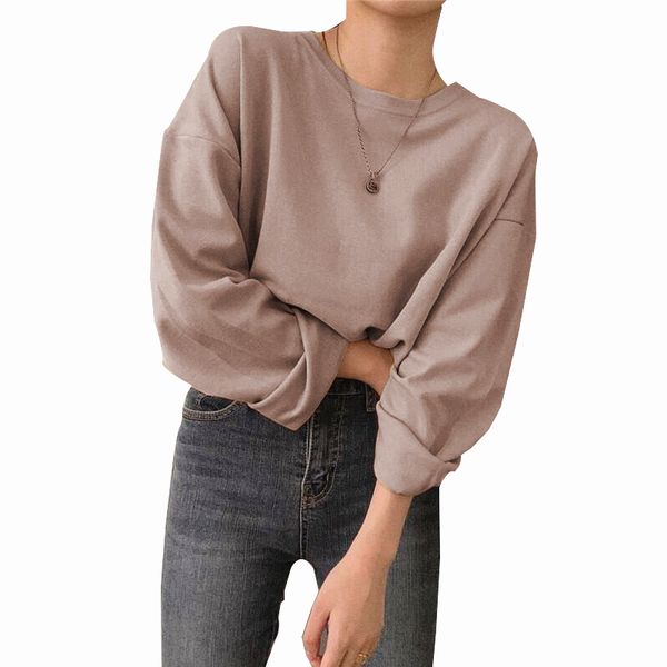 

colorfaith new 2021 spring summer women 6 colors t-shirt casual long sleeve loose bottoming solid female basic thick t6789, White