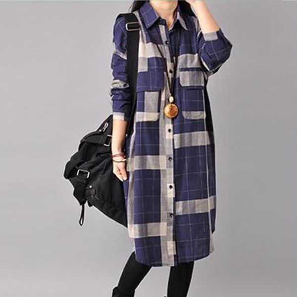 

arrival long sleeve casual shirt plus size robes cotton female plaid shirts d145, White