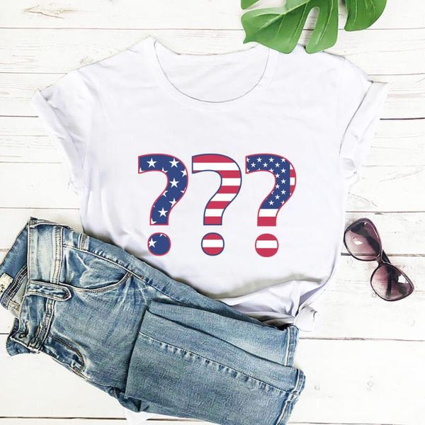 

women's t-shirt question american flag 100%cotton women tshirt july 4th summer casual short sleeve of shirt holiday tee, White