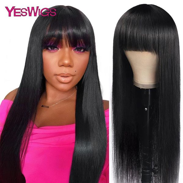

hair bulks machine made human straight malaysian with bang natural color for women glueless, Black
