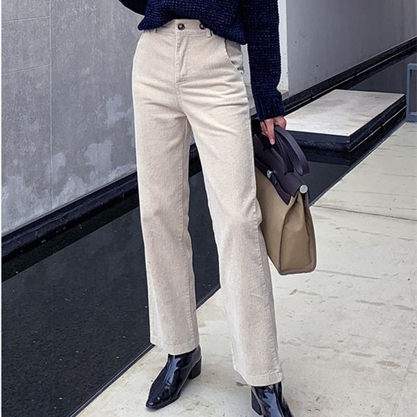 

ol casual high waist straight pants women bottoms autumn winter grandma corduroy loose trousers plus size s-4xl 210421, Black;white