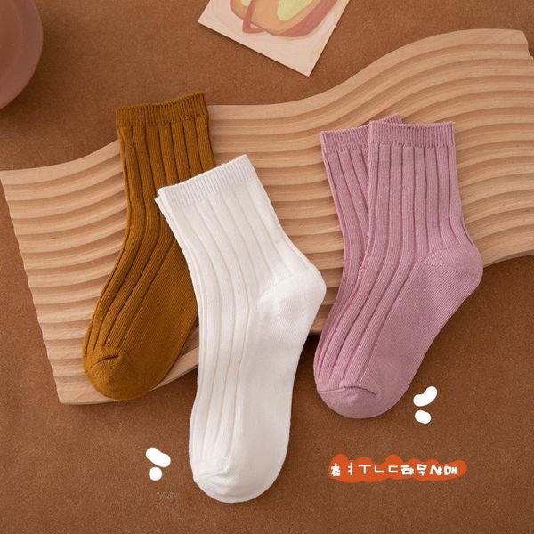

socks 3 pairs winter cotton thicken children's baby kids warm tube toddler boys girls floor stripes accessories, Pink;yellow