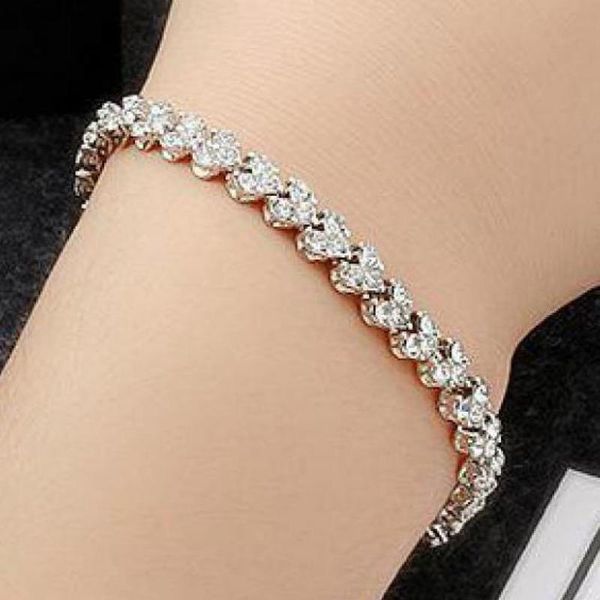 

charm bracelets silver plated heart charms bracelet full crystal zircon for women & bangles jewelry femme bileklik pulseira, Golden;silver