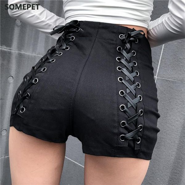 

women's shorts factory wholesale high waist slim lace up hip denim female fashion straps was thin dancing girls, White;black