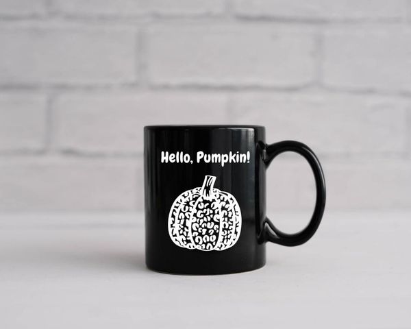 

mugs hello pumpkin 11 oz black ceramic coffee mug,funny halloween gift,costume mug,spooky mug,double printed mug