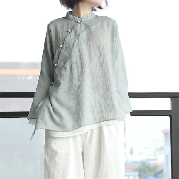 

ethnic clothing retro chinese women blouse traditional vintage oblique shirt zen summer cotton oriental woman mandarin collar cheongsam, Red