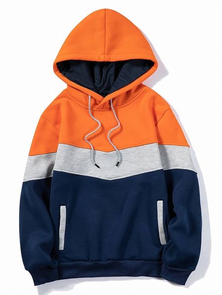

romwe guys colorblock hoodie w2em#, Black
