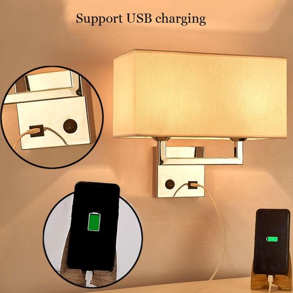

modern el room lamp chinese cloth switching usb charging bedroom bedside wall light study reading sconce bra