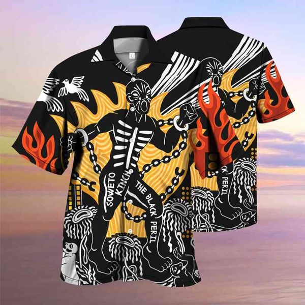 

2021 new digital print men's summer figure beach casual shirt, White;black