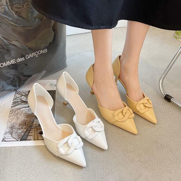 

sandals 2021 summer pointed toe white high heels women, Black