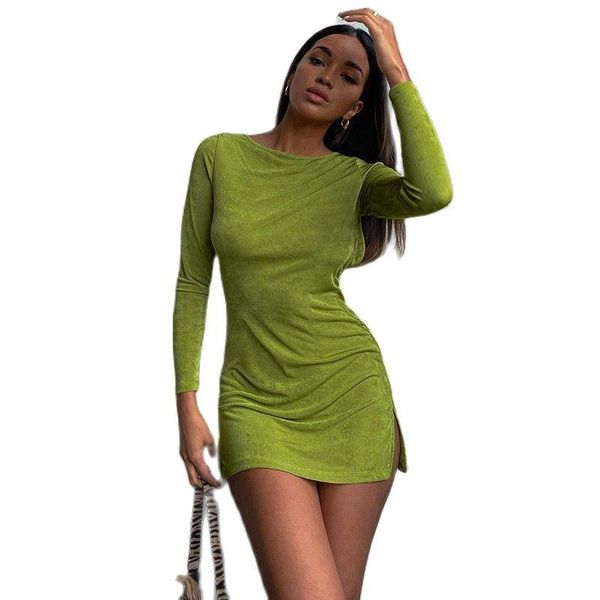 

casual dresses women's clothing 2021 fall season style long sleeve skirt backless bandage, Black;gray