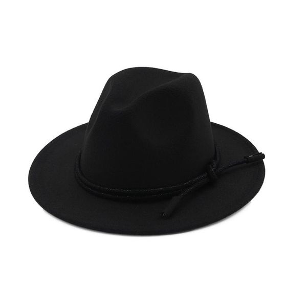 

wide brim hats wool fedora hat leather rope decorated hawkins felt cap ladies trilby feminino women men jazz, Blue;gray