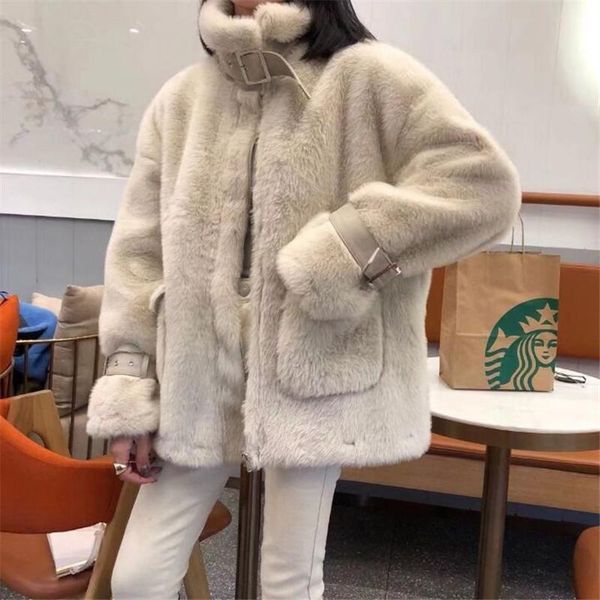 

women's fur & faux thick 2021 autumn and winter casual coat jackets, Black