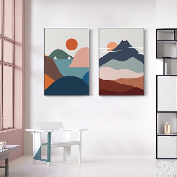 

paintings nordic abstract creativity mountain landscape wall art canvas painting cat theme poster print picture for living room