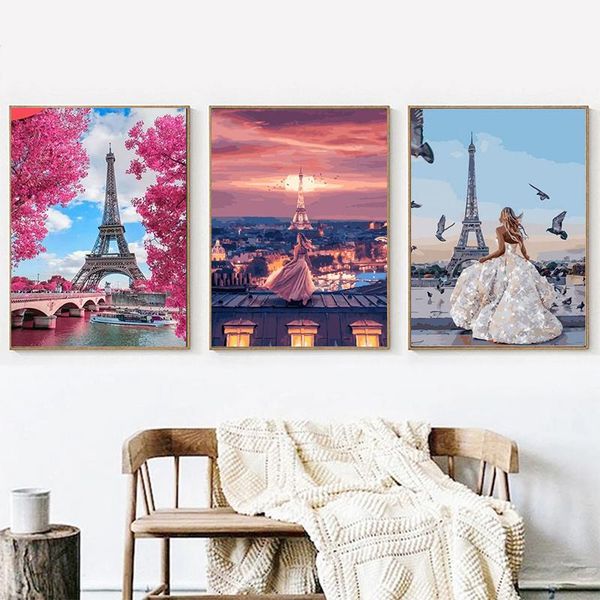 

frame diy painting by numbers paris tower acrylic paint wall art picture for gift home paintings