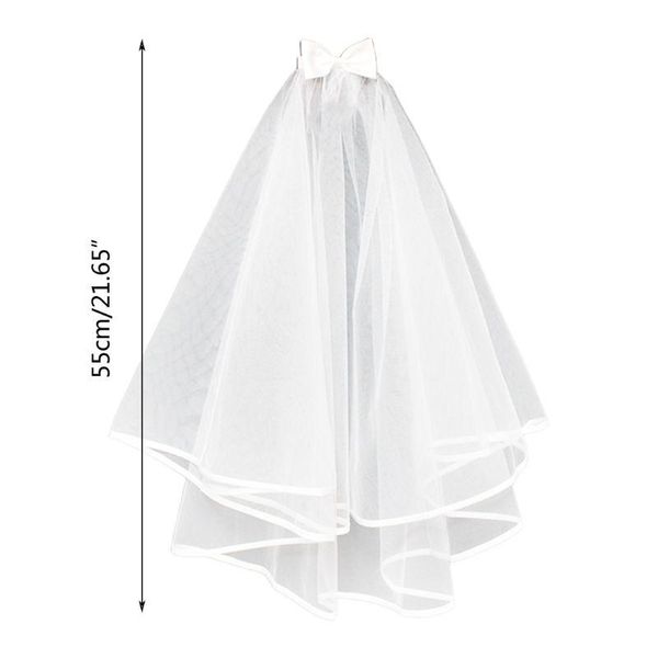 

bridal veils t84b women 2 tier short veil sweet bowknot satin ribbon trim wedding headdress, Black