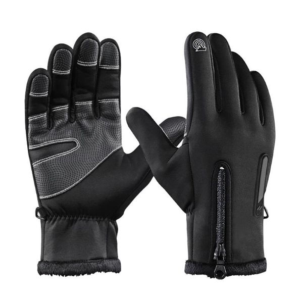 

cycling gloves winter outdoor sports running glove warm touch screen gym fitness full finger for men women knitted magic, Black