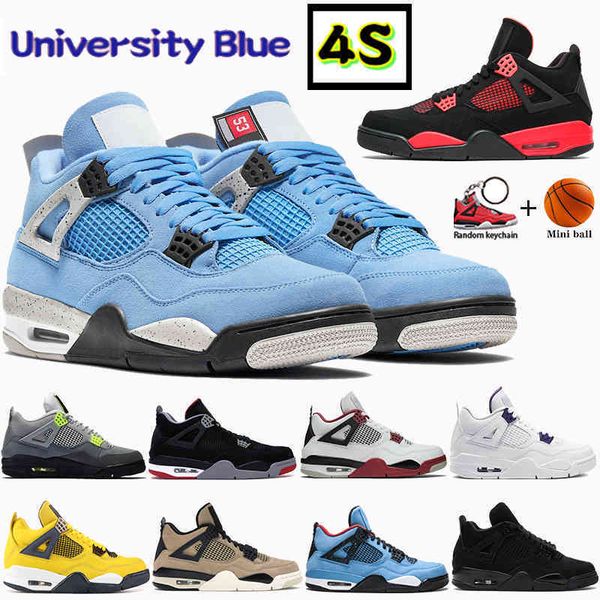 

2021 university blue men 4 4s basketball shoes red thunder paris black cat metallic purple bred cactus jack mens women sneakerslk1m