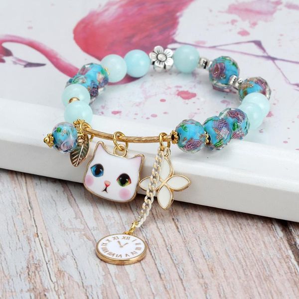 

multicolor stone crystal national style ceramic bracelet link, chain, Black