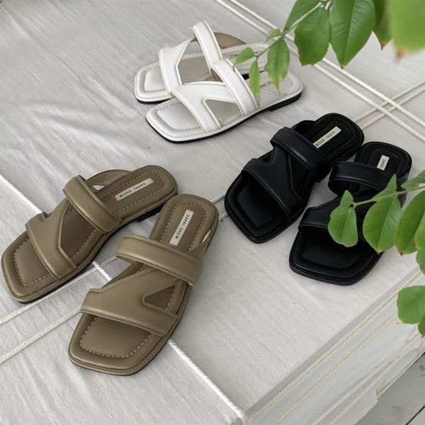 

slippers flat-bottom with open toe. for women wearing soft shoes thick soles, Black