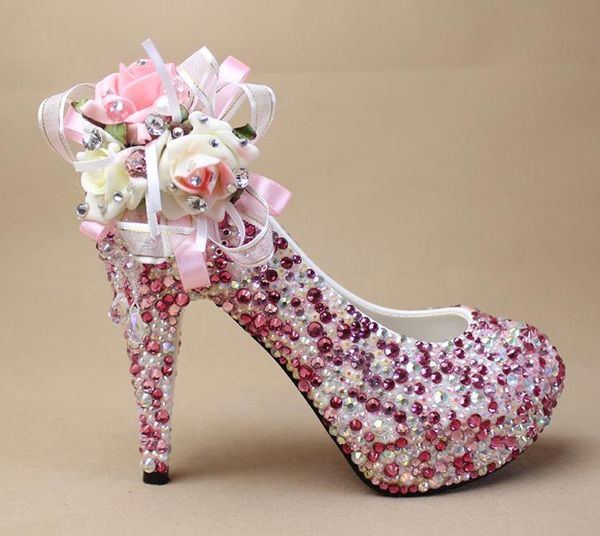 

luxury fashion multi crystal high heel bridal dress shoes woman wedding party prom glitter, Black