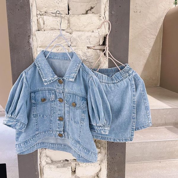 

girls clothes kids outfits summer denim blue jacket and skirt set baby girl casual clothing sets, White