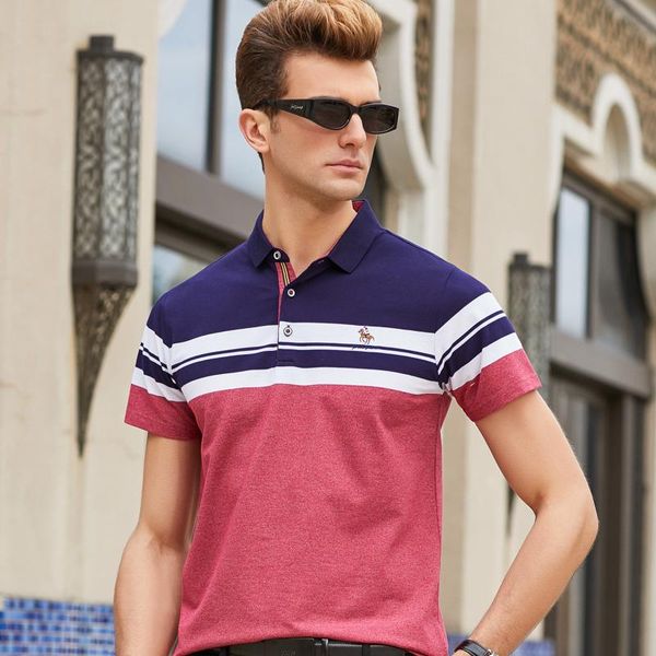 

men's polos 2021 summer striped embroidered shirt business casual 8212, White;black