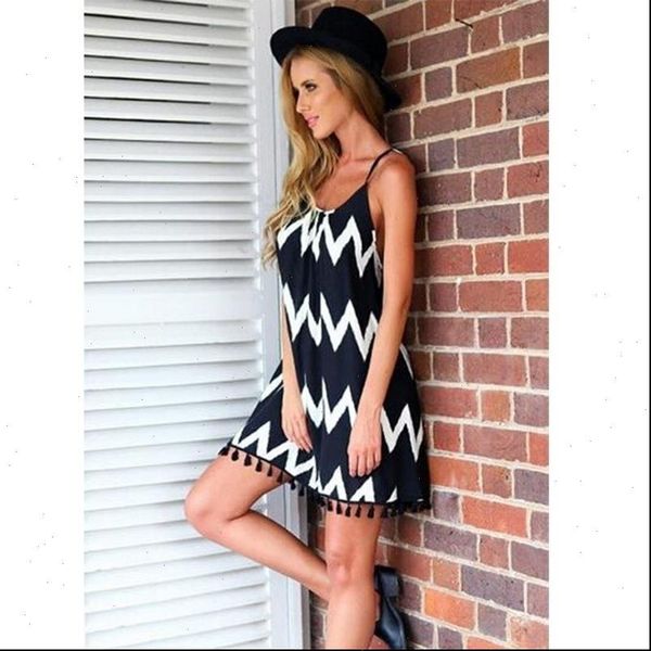 

fashion womens dresses women casual loose wavy sling tassel dress spaghetti strap backless sma66, Black;gray