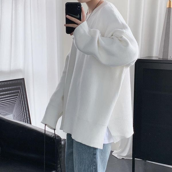 

men's sweaters winter sweater warm fashion solid color o-neck knitted pullover men wild loose korean clothes mens knitting -2xl, White;black