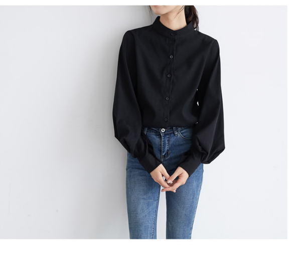 

women's blouses & shirts 2021 spring shirt retro single breasted solid color blouse lapel full sleeve loose, White