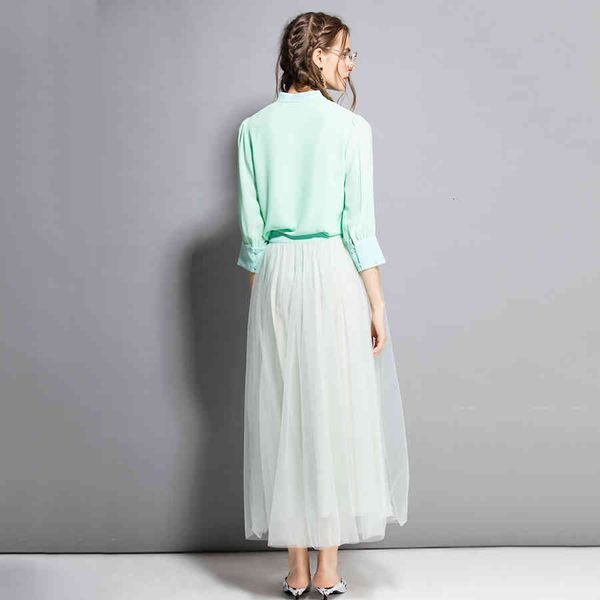 

dress seqinyy set early autumn lantern mode+ long sleeved shirt malha overskirt light color sweet suit, White