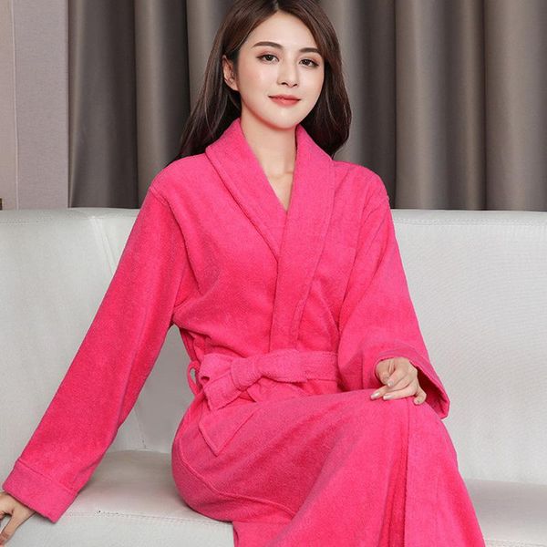

women's sleepwear 100% cotton toweling terry extra long thick robe lovers bath men and women nightrobe casual home bathrobe, Black;red