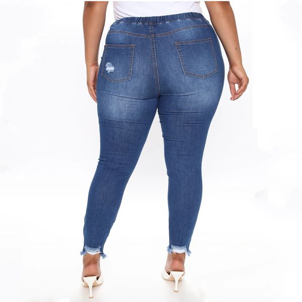 

torn blue light jeans for the women 2021 street style mid rise anguished stretch thin hole denies pencil pants