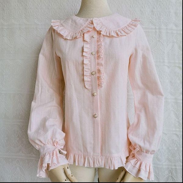 

ruffled lolita long sleeve peter womens shirt pan collar by yilia, White