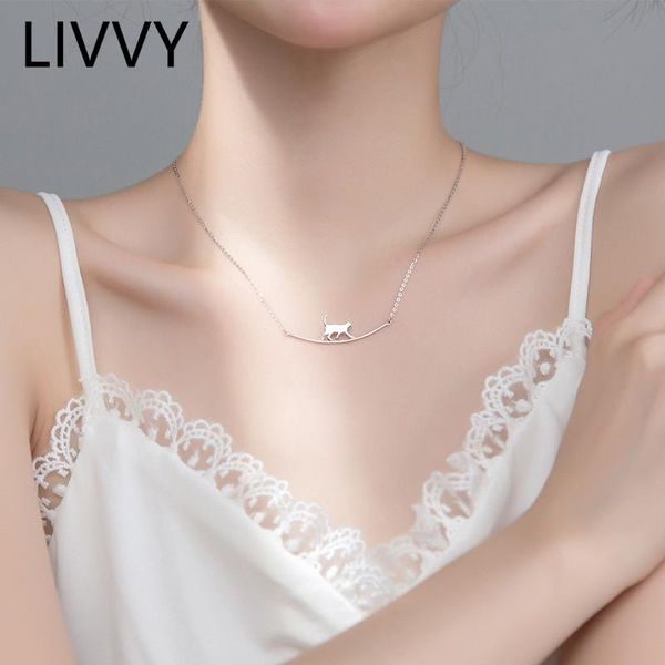 

pendant necklaces livvy trendy silver color cat necklace for womensimple clavicle chain elegant temperament neck accessories