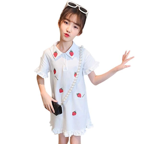 

kids dresses for girls starwberry dress girl ruffles children party casual clothes 210528, Red;yellow