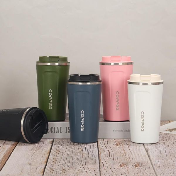 

double-layer stainless steel coffee cup foreign trade car office portable vacuum can be customized water with lid bottles