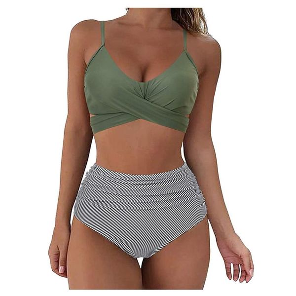 

women's swimwear chamsgend women beachwear leopard print bikini push up bathing high waist swimsuit suit, White;black