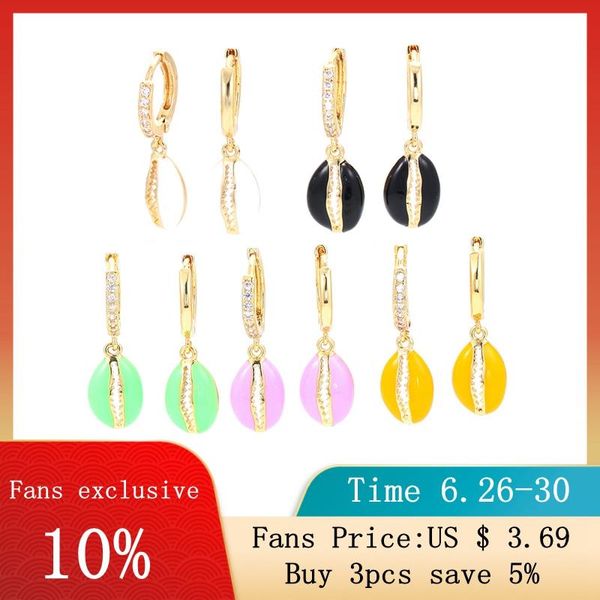 

hoop & huggie canner luxury enamel earrings colorful dripping oil shell bling zircon circle earring for women girls orecchini donna, Golden;silver