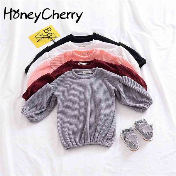 

girls' lantern sleeves t-shirt in autumn baby girl clothes long sleeve girls t-shirts winter 210702, Blue