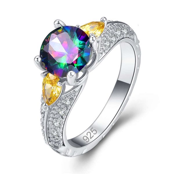 

lady's diamond ring noble blue seven color white stone jewelry, Slivery;golden