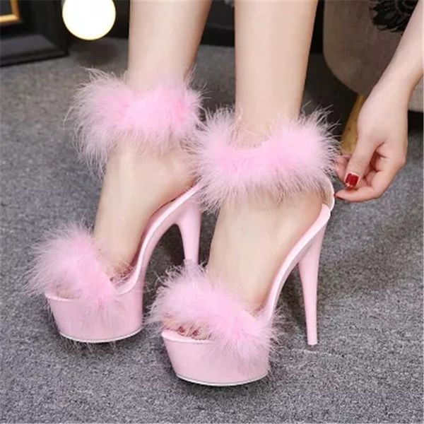 

the 2021 15cm ultra high platform sandals for night club with temperament, Black