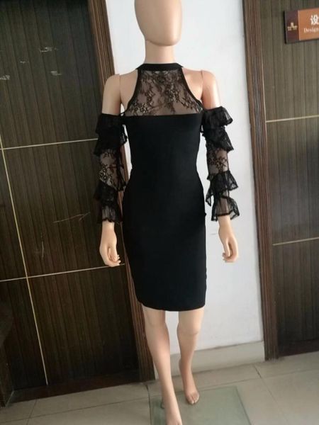 

casual dresses celebrity off the shoulder lace sleeve black rayon bandage dress night club party bodycon, Black;gray
