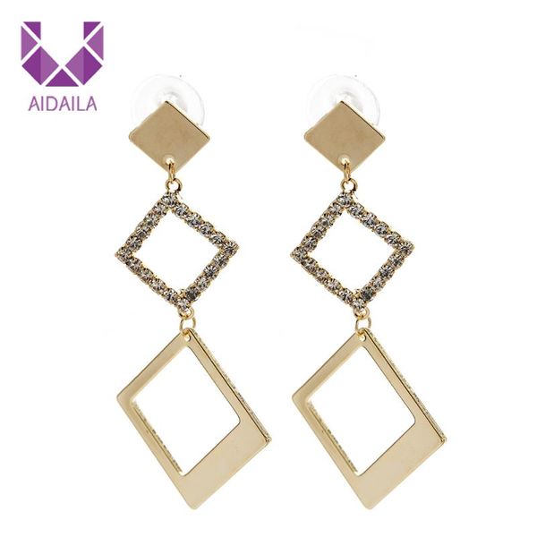 

dangle & chandelier long square drop earrings for office ladies with full rhinestone needle 925 sterling silver fashion